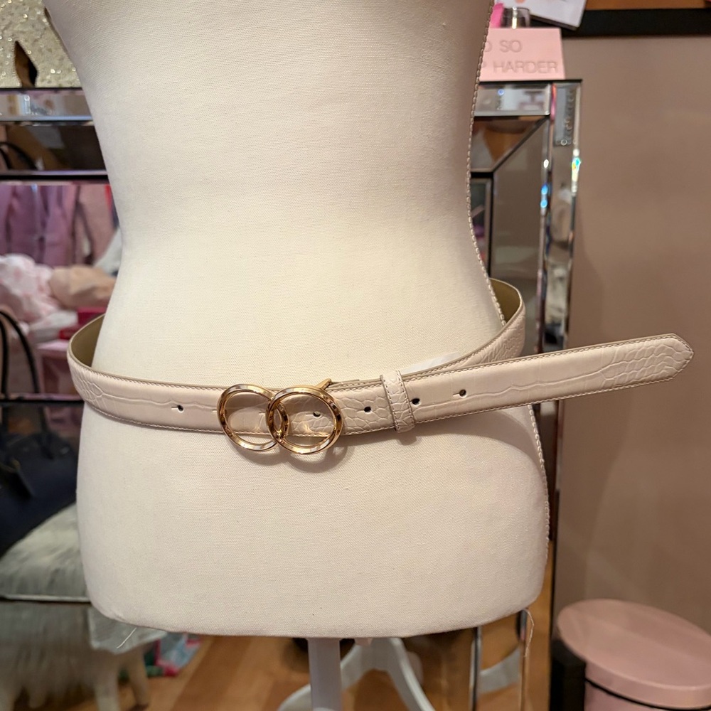 Express Skinny White and Gold Double Circle Belt Size M